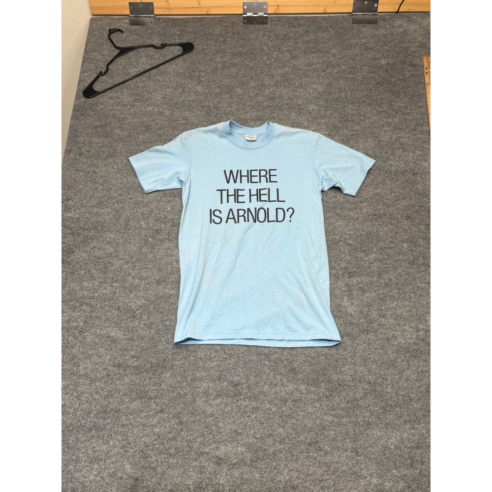 Vintage Stedman Where The Hell Is Arnold? T-Shirt Blue Map Graphic Mens Medium
